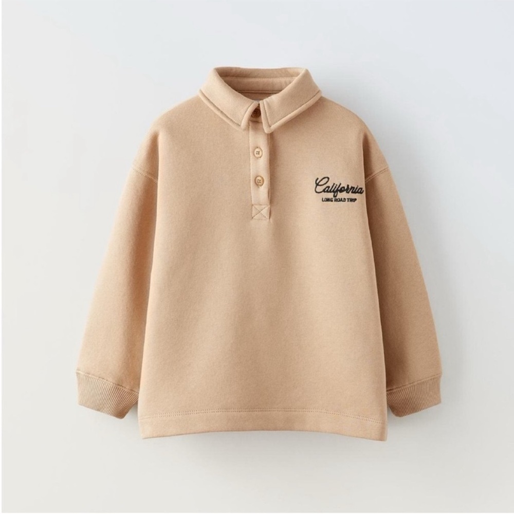 Zara Kids, Beige, EMBROIDERED POLO SWEATSHIRT, 11-12 years